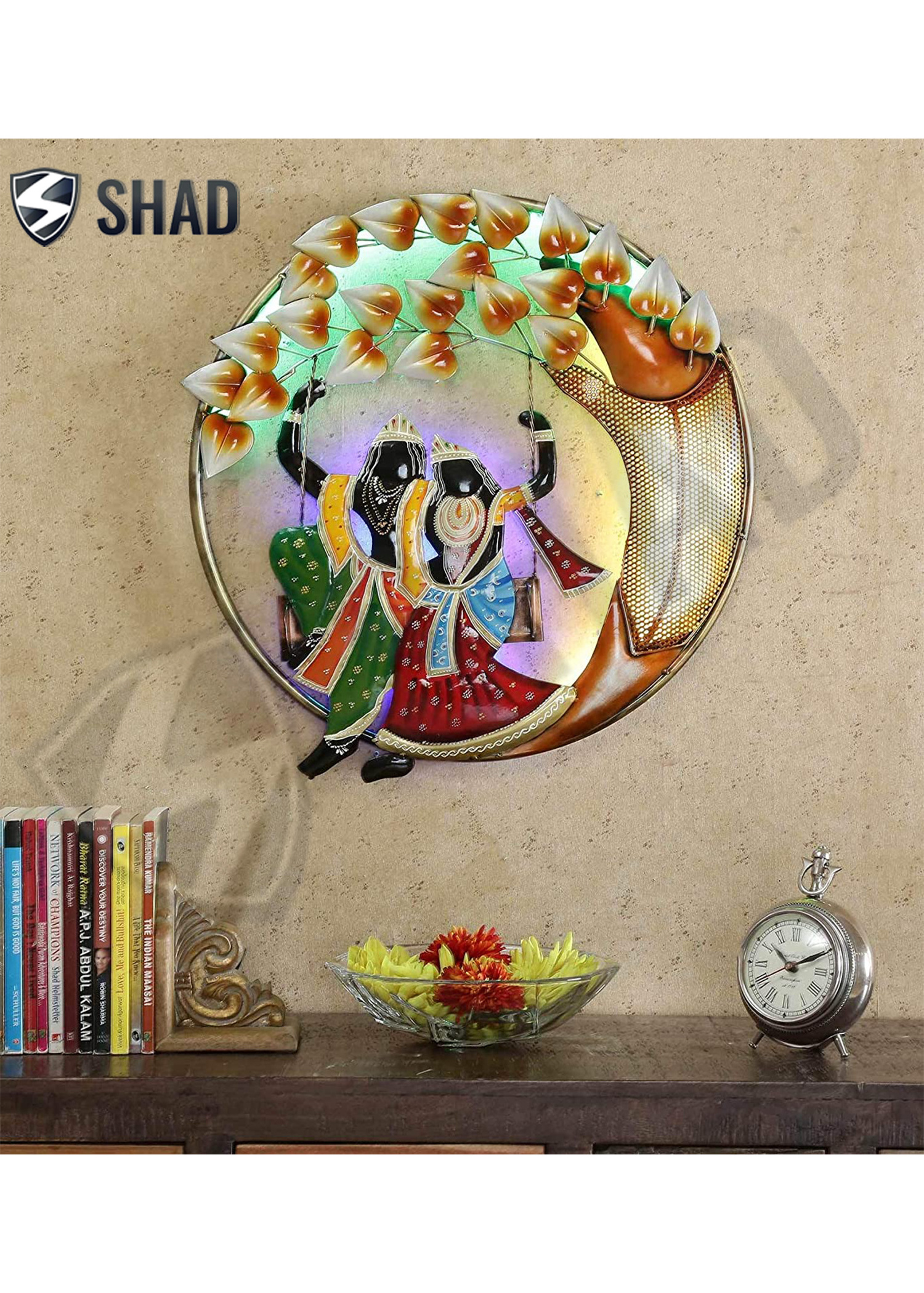 TRADITIONAL RADHA KRISHNA ON SWING METAL MULTICOLOR WALL ART