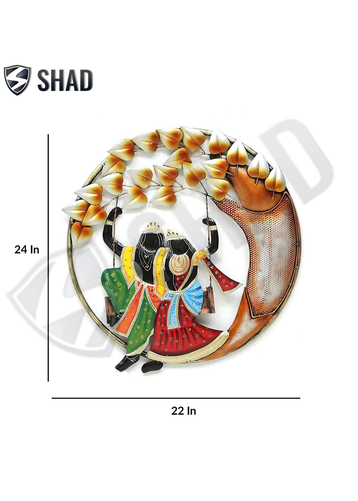 TRADITIONAL RADHA KRISHNA ON SWING METAL MULTICOLOR WALL ART