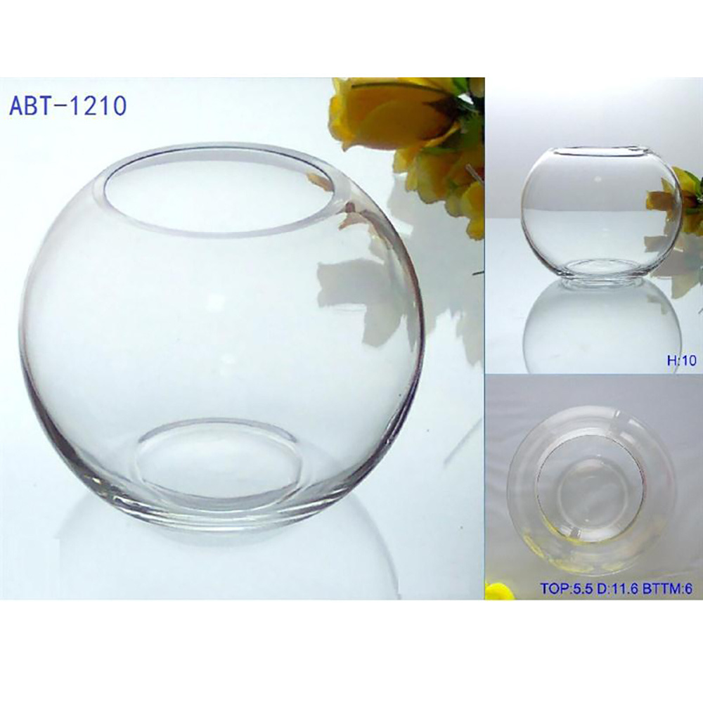 Elegant thick spherical fish bowl glass vase