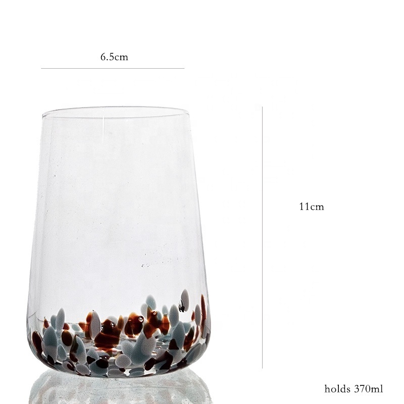 Hand-Blown Multi-Colored Confetti Art Water Highball Glass Cups for Red Wine