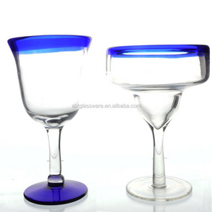 Wholesale Traditional Mexican blue rimmed margarita glass