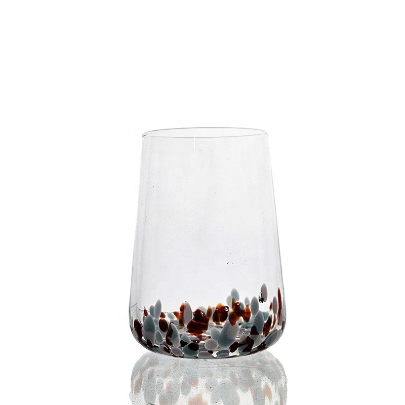 Hand-Blown Multi-Colored Confetti Art Water Highball Glass Cups for Red Wine