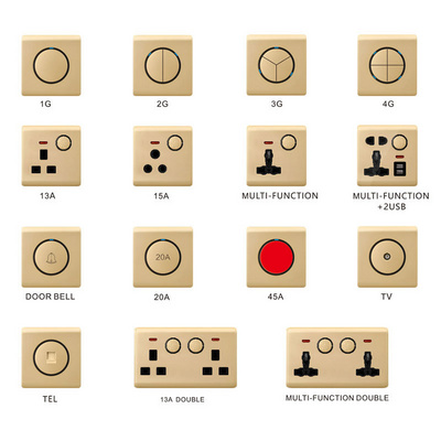 Abuk Color Gold Modern 1/2/3/4 Gang Eu Uk 220v Reset Button Wall Light Switch Cover Decorative 2023 Usb Port Switches And Socket