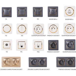 Abuk Saudi Arabia Russia EU European French Style Pc Panel Gold Grey White Color Electric Power Wall Light Switches And Sockets