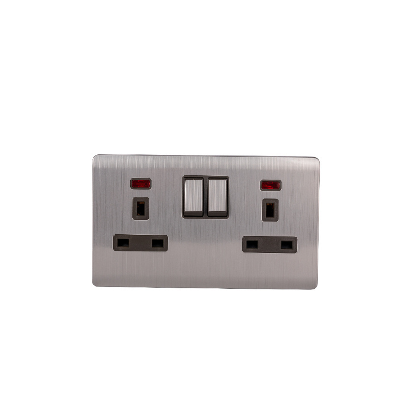 Abuk home light wall power 2 gang 2 way switches stainless steel panel plug uk electrical sockets and switches with usb