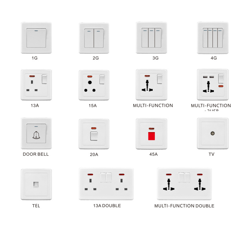 Abuk Ce 1 Gang White Pc Panel Eu Uk Standard Wall Electrical Switch Ac Water Heater 45a Dp Switch