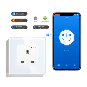 abuk ce tuya app controlled glass panel electric plug wifi wlan power smart home uk electric socket switch