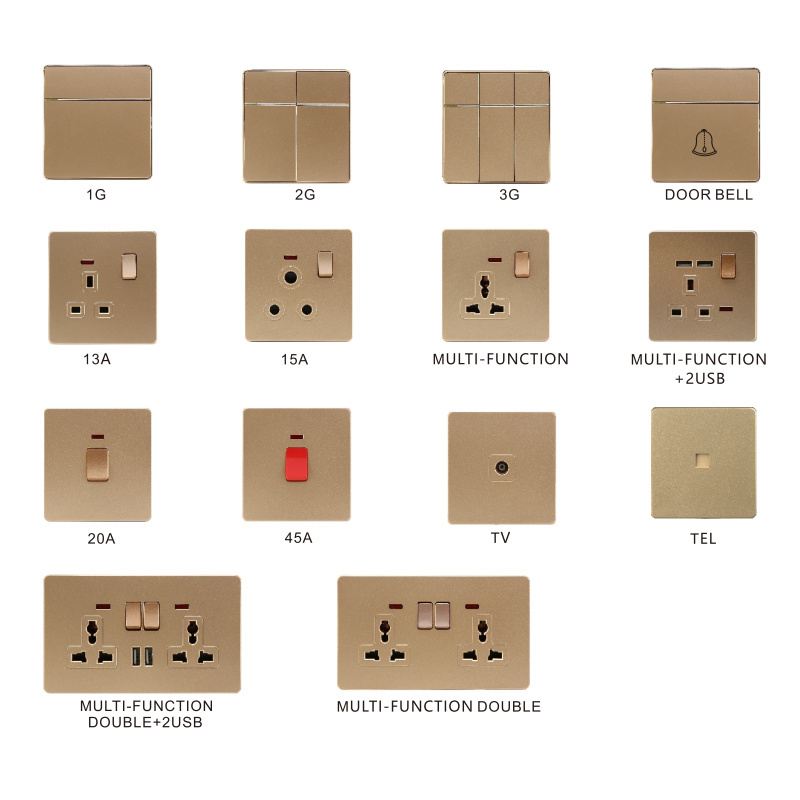 Abuk EU UK Standard CE Rosh electric 10A 13A 16A 1/2/3 Gang electronic power wall light switch and 2 usb socket