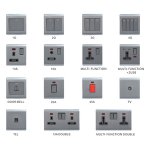 Abuk home light wall power 2 gang 2 way switches stainless steel panel plug uk electrical sockets and switches with usb