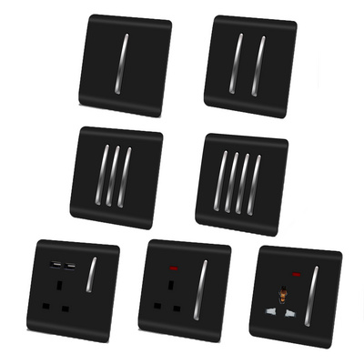 Abuk Black 1/2/3/4 Gang 1/2/3/4 Way Piano Switch Socket Uk Wall Button/Piano Key Led Light Power Electric Switches For Home