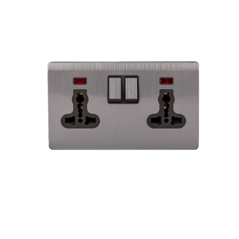 Abuk home light wall power 2 gang 2 way switches stainless steel panel plug uk electrical sockets and switches with usb