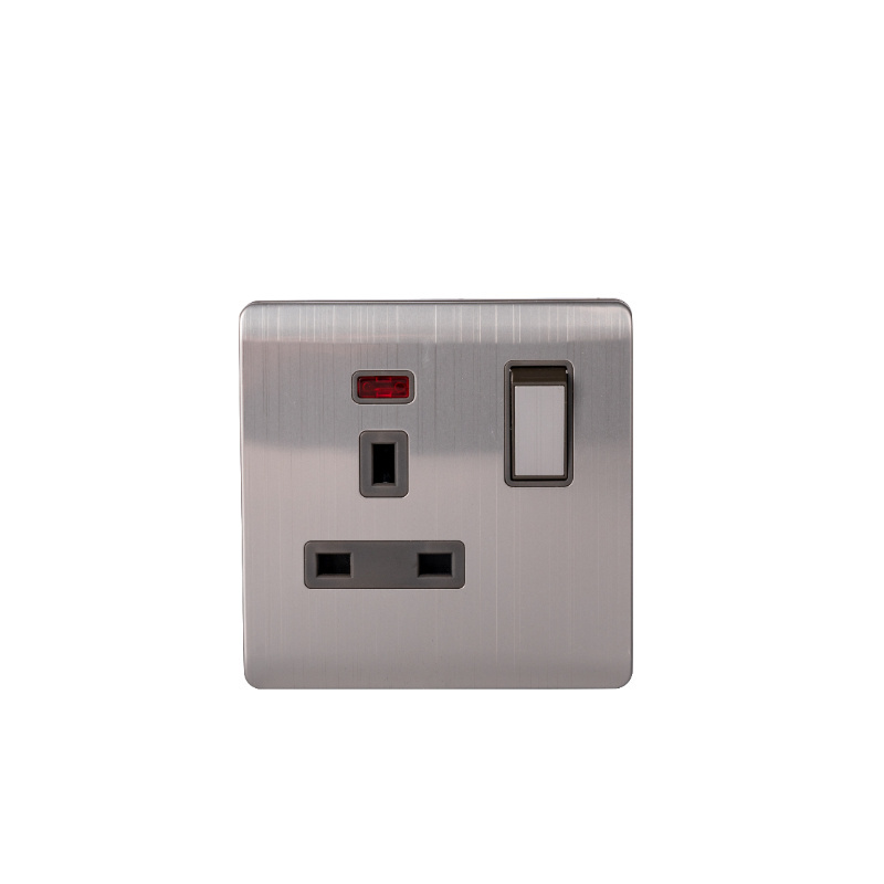 Abuk home light wall power 2 gang 2 way switches stainless steel panel plug uk electrical sockets and switches with usb