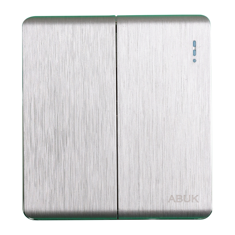 ABUK brushed panel 10a 250v 2 gang 2 way modern hotel switches and socket wall switch push button wall electric light switch