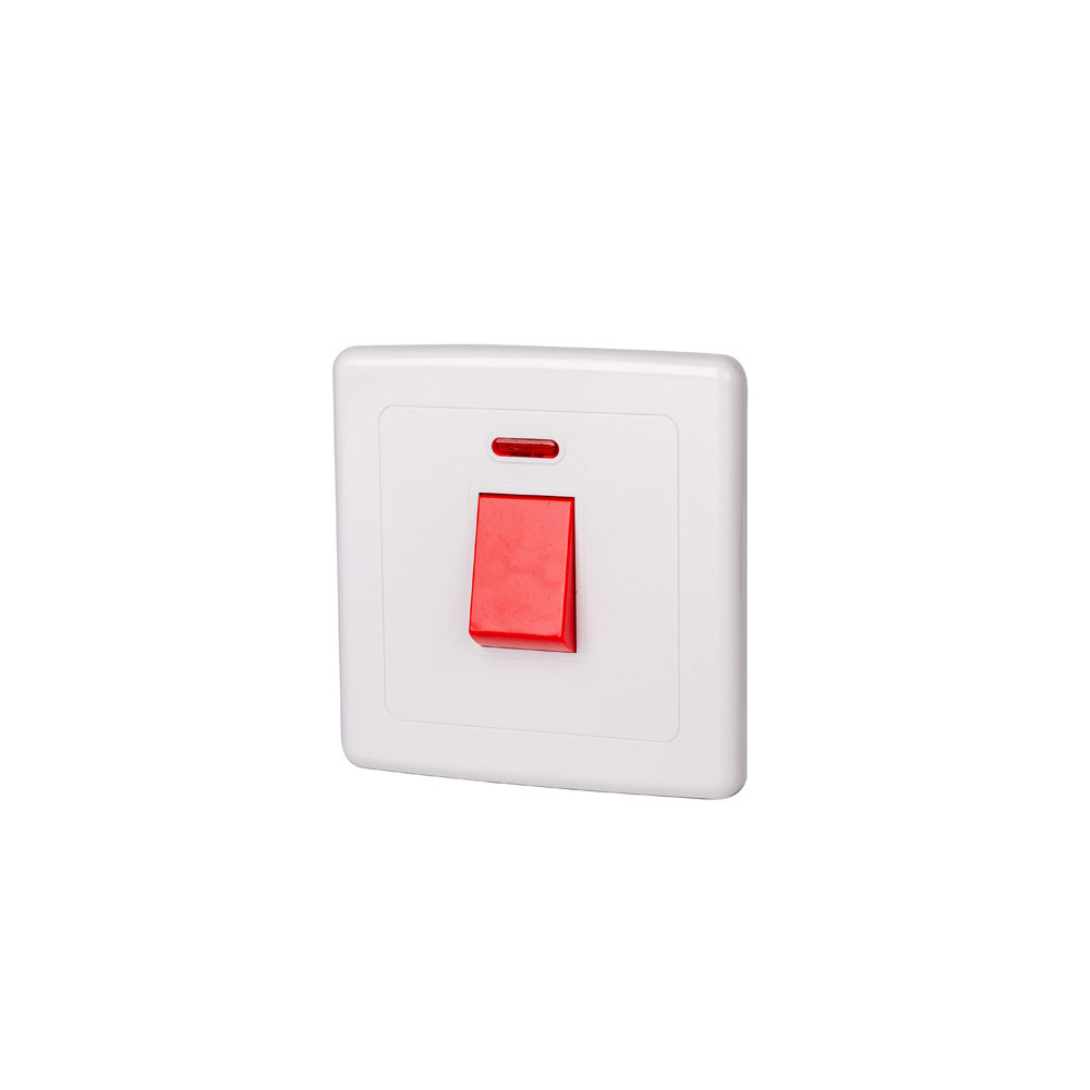 Abuk Ce 1 Gang White Pc Panel Eu Uk Standard Wall Electrical Switch Ac Water Heater 45a Dp Switch