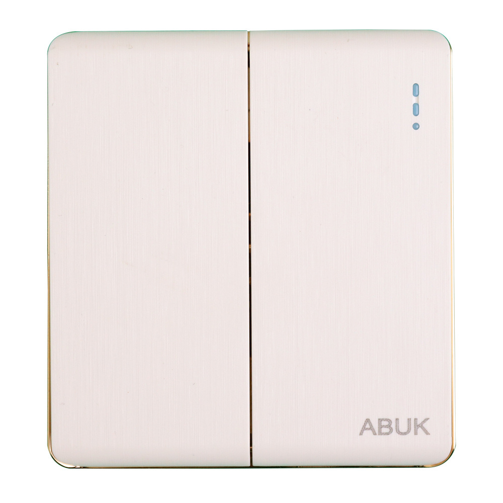 ABUK brushed panel 10a 250v 2 gang 2 way modern hotel switches and socket wall switch push button wall electric light switch