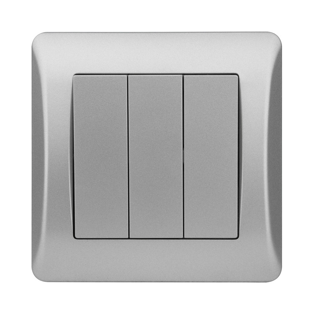 Abuk UK/EU Standard Ce Certification 3 Gang Home Application Pc Panel Electrical Wall Light Push Button Switch