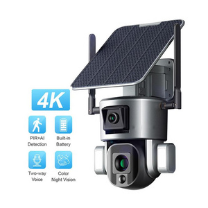 Clear Video 4.0Megapixel Sim Card 4K 4X Zoom CCTV Network Alarm Linkage Dual Lens Ipsy Solar Battery Backup Surveillance Camera