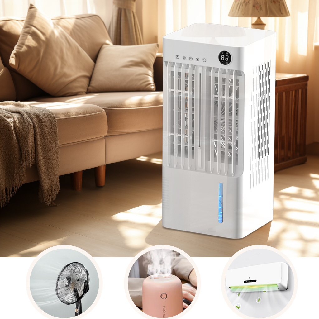 1-24H Timing 3 Speeds 7 Colorful Lights Universal Wheels oscillation  5L Large Fan and Humidifier Air Cooler for Large Space