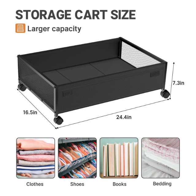 Bedroom Under Bed Storage with Wheels and Lid Black Organizer for Clothes Shoes Toys Under Bed Rolling Storage Containers