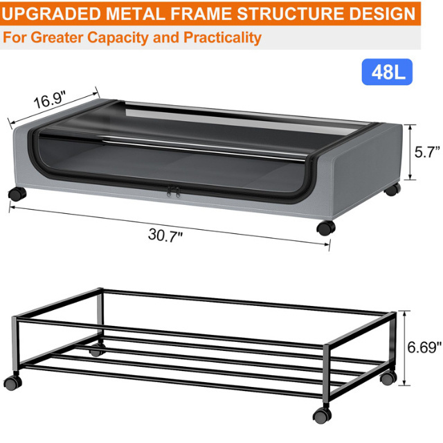 Household Under Bed Storage Drawers with Wheels and Lid Black Clothes Shoe Organizer for Dorm Couch Under Bed Storage Containers