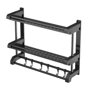 CUSTOM  Wholesale Double Tiers Storage Holder With Hooks and Towel Holder Bathroom Shower Rack Wall Mount