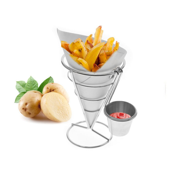 Good Quality Metal Stainless Steel French Fries Stand Cone Basket Holder