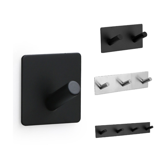 Custom logo Bathroom 304 Stainless Steel Sticky Behind the Door Coat Hooks Hardware Hole-free Black Coat Hooks Good Price