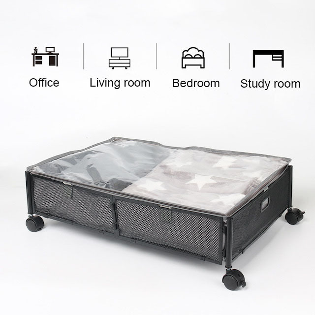 Custom ODM Bedroom Under Bed Storage with Wheels and Lid Black Metal Under Bed Shoe Storage Bins Drawer