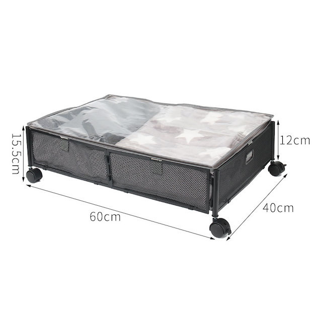 New Design Rolling Underbed Storage Containers with Lid Metal Under Bed Shoe Storage Organizer