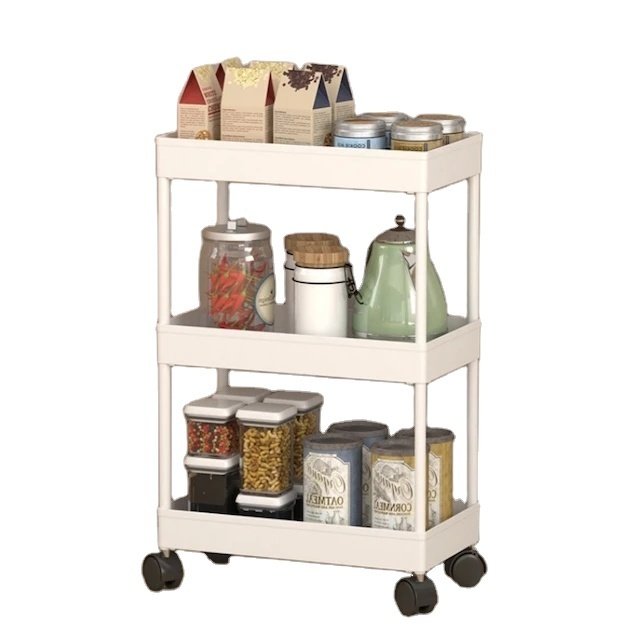 Kitchen Living Room Bathroom Laundry Room Mobile Storage Shelve 3-Tier Rolling Utility Cart