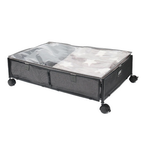 New Design Rolling Underbed Storage Containers with Lid Metal Under Bed Shoe Storage Organizer