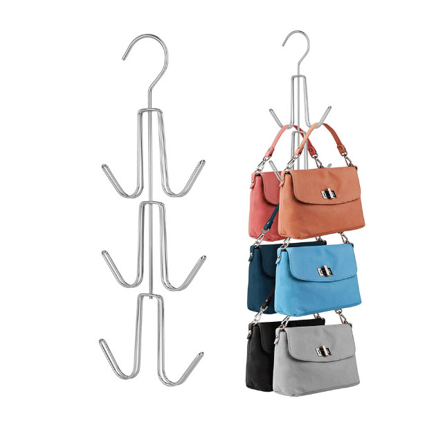 Factory Wholesale OEM Wardrobe Closet Inside Storage Hooks Rucksack Rack Space Saving Metal Silver Handbag Holder Wholesale