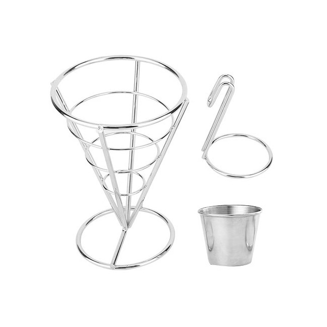 Good Quality Metal Stainless Steel French Fries Stand Cone Basket Holder