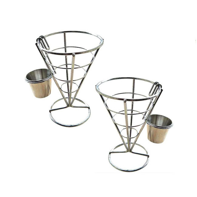 Good Quality Metal Stainless Steel French Fries Stand Cone Basket Holder