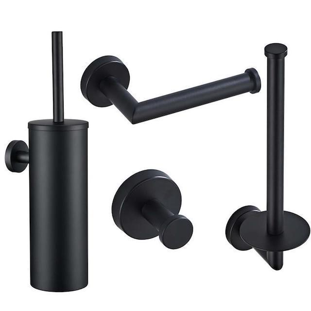 Bathroom Hardware 4 piece Set Black Stainless Steel Toilet Paper Holder Towel Hook Toilet Brush Bathroom Accessories Set