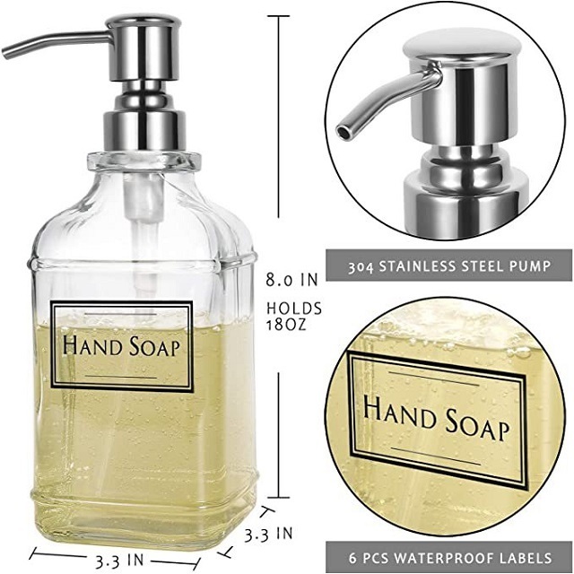 Custom Design Stainless Steel Pump Detergent Dispenser Kitchen Soap Dispenser Glass Soap 300/500ML