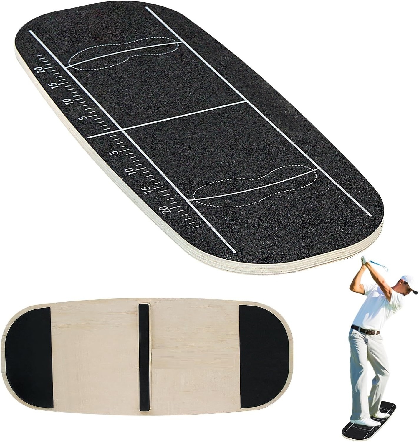 Custom Wooden Balance Board With Griptape And Rubber Bottom For Golf Training Golf Swing Practice Balance Board