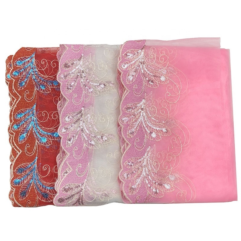 Ethnic style scalloped embroidery lace band trim ribbon tape french tulle swiss voile sequin border net for doll skirt