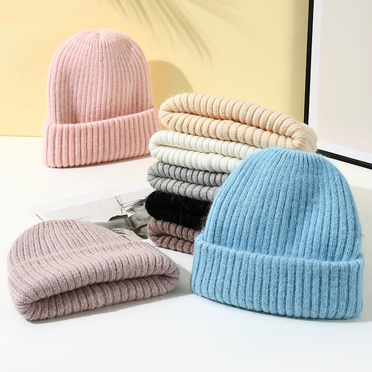 Double Thickened Rabbit Fur Knit Winter Hat Knitting Warm Beanie Hats For Men And Women Knitted Beanie Hat Winter Cap