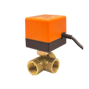 3/4" Three Way Motorized Ball Valve 220V 12V 24V T Type L Type Three Wires Two Control Brass Electric Ball Valve