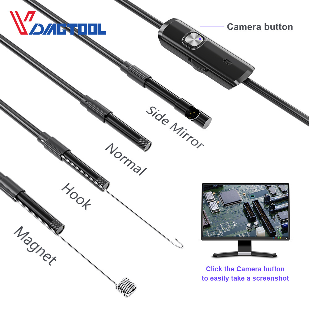 Vdiagtool Portable Mobile Endoscope Camera 5.5mm 7mm 8mm IP67 Waterproof 6 LED Borescope Car Inspection Camera