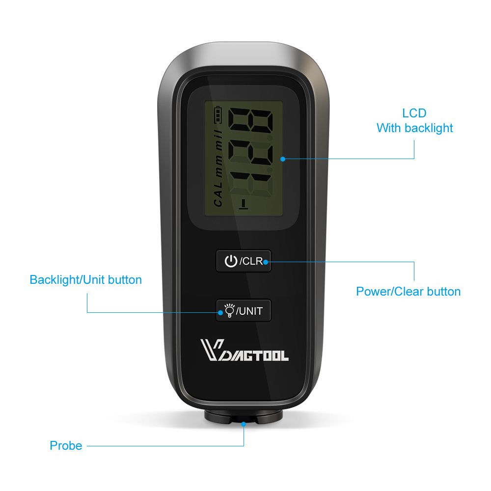 VDIAGTOOL VC-100 Car Thickness Gauge Meter Digital Paint Films For Car Paint Tester Coating Thickness Gauge