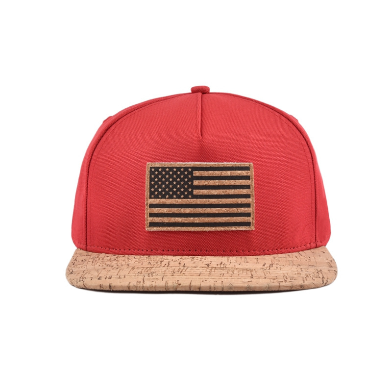 Casquette gorras american flag logo custom 5 panel snapback hat cap brim wooden cork hats