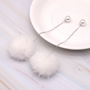 925 sliver needle Korean fashion and temperament long tassel pearl  fur ball winter earrings women