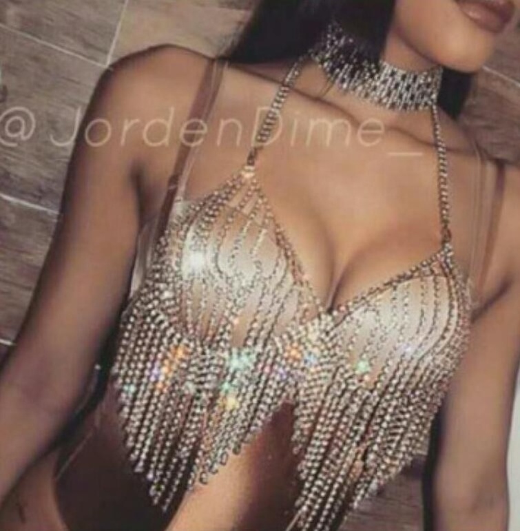 Shihan Body Chain Set Sexy Chain Skirt Rhinestone Bling Rhinestone Lingerie For Bikini Bra Chain