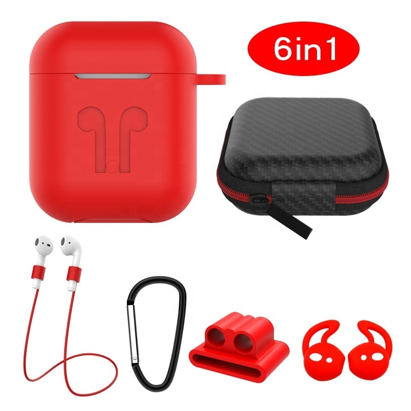 6 in 1 Kit Storage Bag silicone protective cover wireless headset protection earplugs accessories for Airpods Case Set