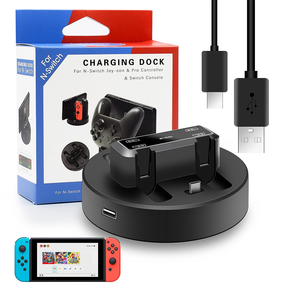 Charging Dock Station for Nintendo Switch Oled Console & Joy-con & Switch Pro Controller + Charger Indicator and Charging Cable