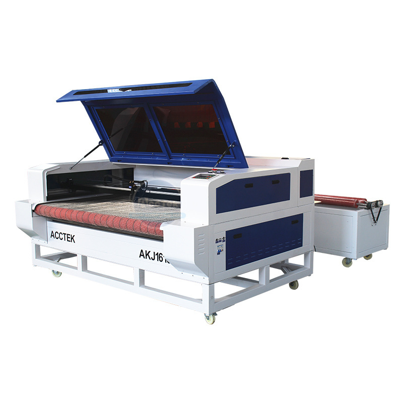 Garment Factory Cloth Cutting Machine Acctek 1610 Auto Feeding Device CNC Fabric Laser Cutting Machine For Sale