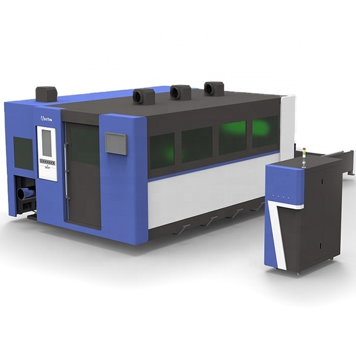 smoothly cutting enclosed double auto change table with rotary 1kw 1.5kw stainless metal fiber laser cutting machine 3015