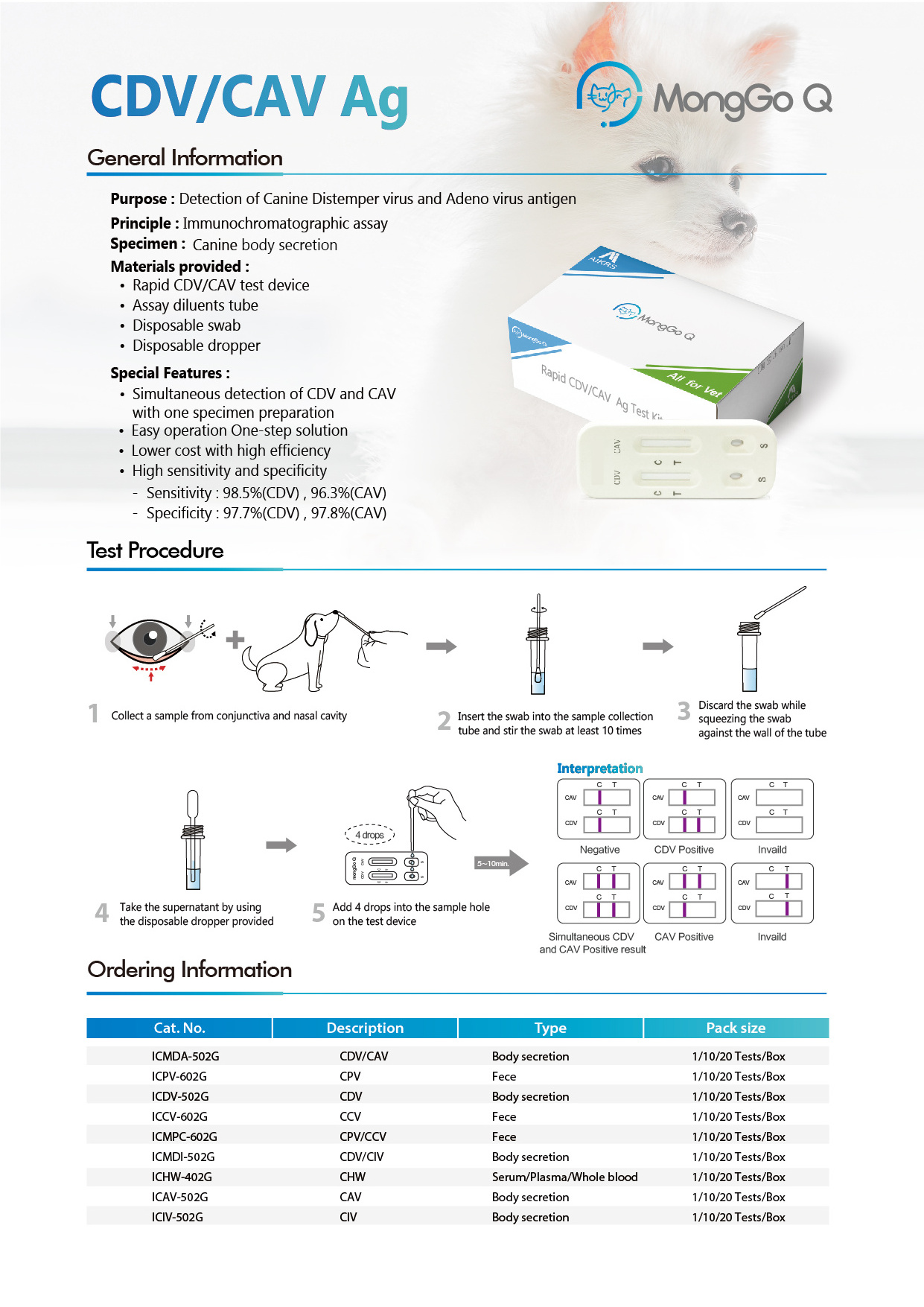 Hot Sale CDV/CAV Ag Canine Distemper/Adenovirus Antigen Rapid Pet Test Kit